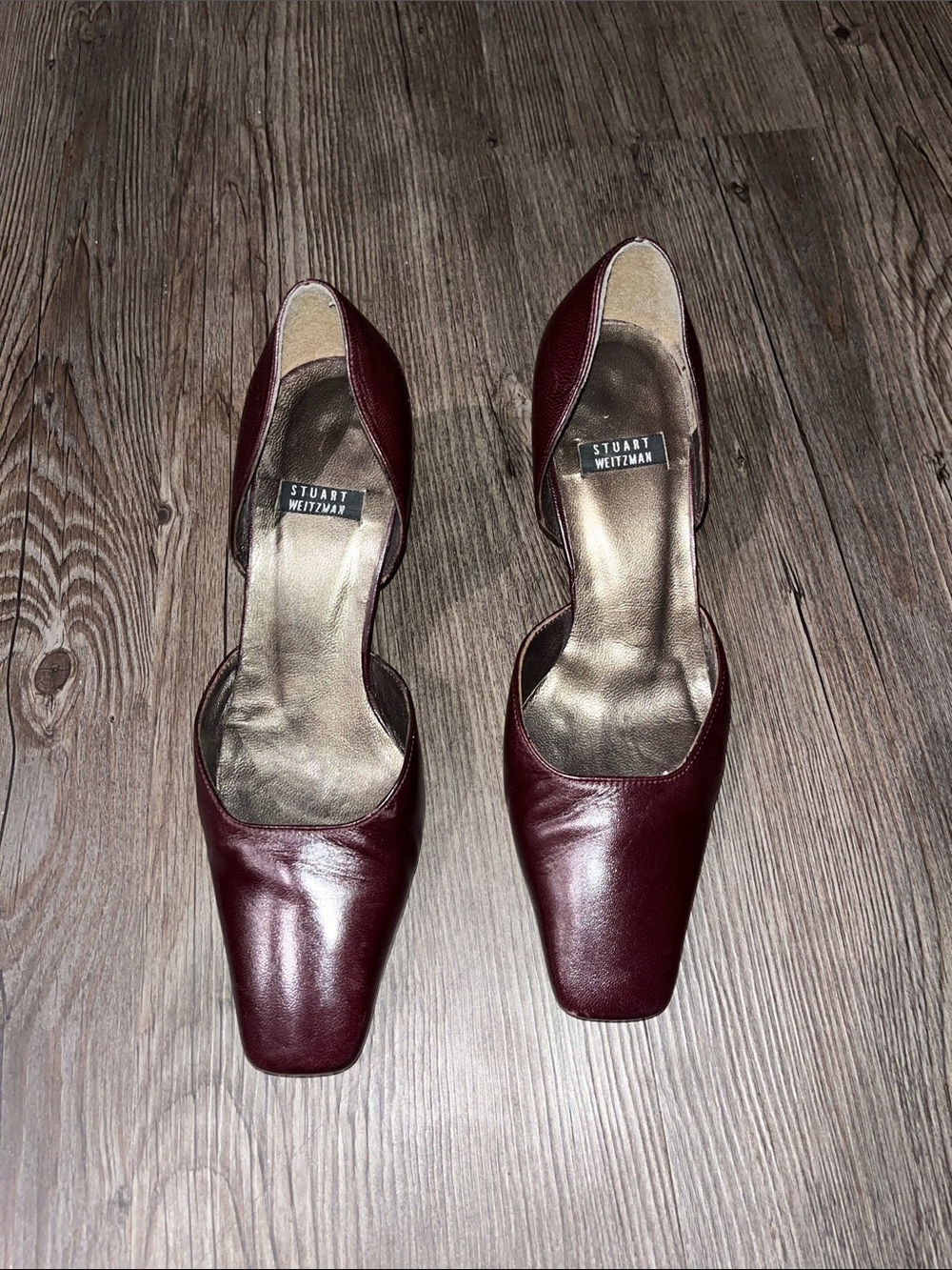 STUART WEITZMAN Vintage Burgundy Leather Square-Toe D'Orsay Flats